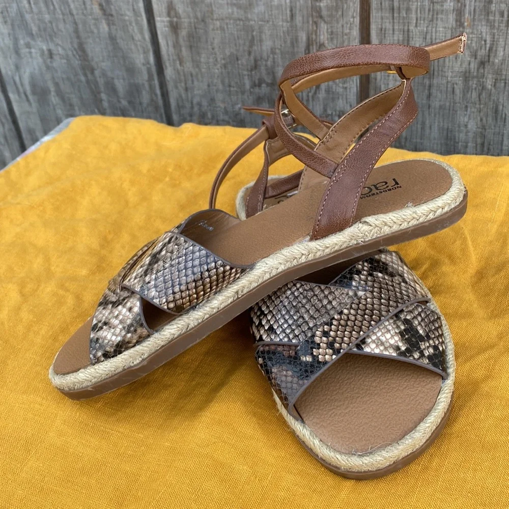 Nordstrom Rack Polly Flat Espadrille Snake Print Cross Sandals Size 5